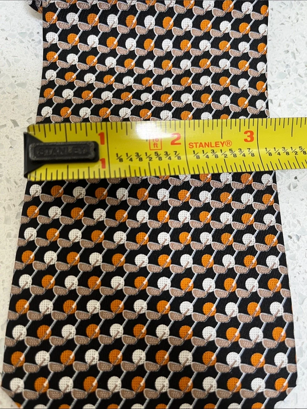Salvatore Ferragamo Black, Tan, Orange & Cream Silk Tie with Golf Club and Balls